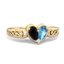 Onyx Filligree 'One Heart' 14K Yellow Gold ring R5070