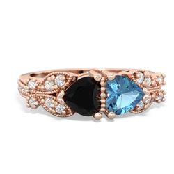 Onyx Diamond Butterflies 14K Rose Gold ring R5601