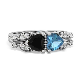 Onyx Diamond Butterflies 14K White Gold ring R5601