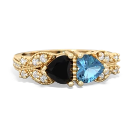 Onyx Diamond Butterflies 14K Yellow Gold ring R5601