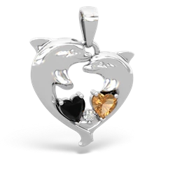 Onyx Dolphin Heart 14K White Gold pendant P5820