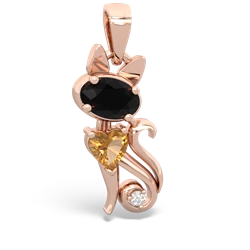 Onyx Kitten 14K Rose Gold pendant P5780