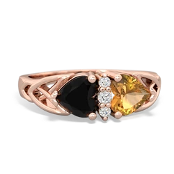 Onyx Celtic Knot Double Heart 14K Rose Gold ring R5040