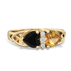 Onyx Celtic Knot Double Heart 14K Yellow Gold ring R5040