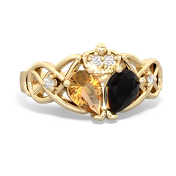 Onyx 'One Heart' Celtic Knot Claddagh 14K Yellow Gold ring R5322