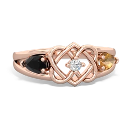 Onyx Hearts Intertwined 14K Rose Gold ring R5880