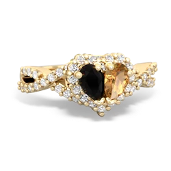 Onyx Diamond Twist 'One Heart' 14K Yellow Gold ring R2640HRT