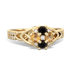 Onyx Celtic Knot Cluster Engagement 14K Yellow Gold ring R26443RD