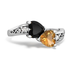 Onyx Snuggling Hearts 14K White Gold ring R2178