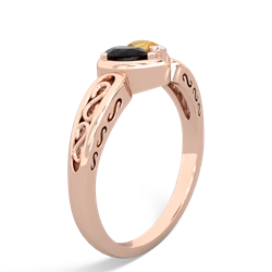 Onyx Filligree 'One Heart' 14K Rose Gold ring R5070