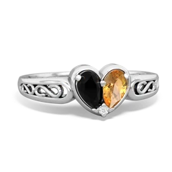 Onyx Filligree 'One Heart' 14K White Gold ring R5070