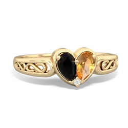 Onyx Filligree 'One Heart' 14K Yellow Gold ring R5070