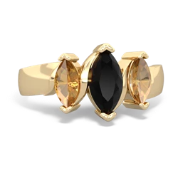 Onyx Three Peeks 14K Yellow Gold ring R2433