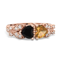 Onyx Diamond Butterflies 14K Rose Gold ring R5601