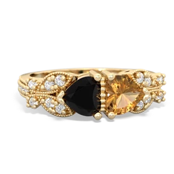 Onyx Diamond Butterflies 14K Yellow Gold ring R5601