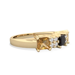 Onyx Three Stone Diamond Cluster 14K Yellow Gold ring R2592