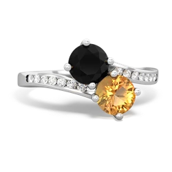 Onyx Channel Set Two Stone 14K White Gold ring R5303