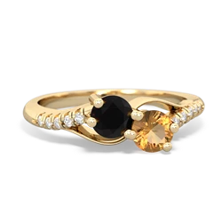 Onyx Infinity Pave Two Stone 14K Yellow Gold ring R5285