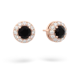 Onyx Diamond Halo 14K Rose Gold earrings E5370