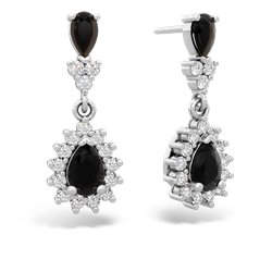 Onyx Halo Pear Dangle 14K White Gold earrings E1882