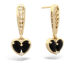 Onyx Filligree Heart 14K Yellow Gold earrings E5070