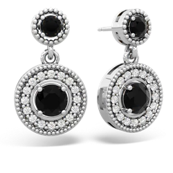 Onyx Halo Dangle 14K White Gold earrings E5319