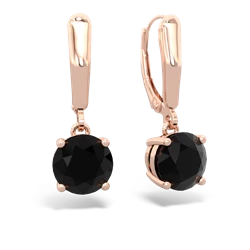 Onyx 8Mm  Round Lever Back 14K Rose Gold earrings E2788