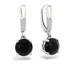 Onyx 8Mm  Round Lever Back 14K White Gold earrings E2788