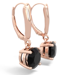 Onyx 8Mm  Round Lever Back 14K Rose Gold earrings E2788