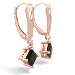Onyx 6Mm Princess Lever Back 14K Rose Gold earrings E2789