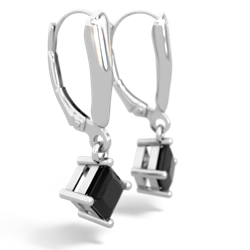 Onyx 6Mm Princess Lever Back 14K White Gold earrings E2789