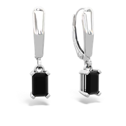 Onyx 6X4mm Emerald-Cut Lever Back 14K White Gold earrings E2855