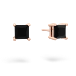 Onyx 5Mm Princess Cut Stud 14K Rose Gold earrings E1789