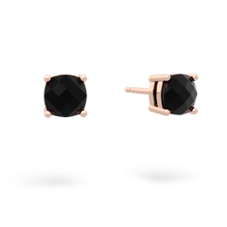 Onyx 5Mm Checkerboard Cushion Stud 14K Rose Gold earrings E1795