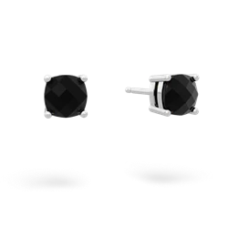 Onyx 5Mm Checkerboard Cushion Stud 14K White Gold earrings E1795