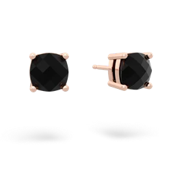 Onyx 6Mm Checkerboard Cushion Stud 14K Rose Gold earrings E1796