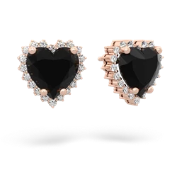 Onyx Sparkling Halo Heart 14K Rose Gold earrings E0391