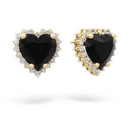 Onyx Sparkling Halo Heart 14K Yellow Gold earrings E0391