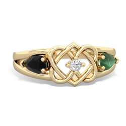 Onyx Hearts Intertwined 14K Yellow Gold ring R5880