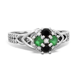 Onyx Celtic Knot Cluster Engagement 14K White Gold ring R26443RD