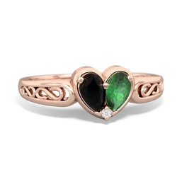 Onyx Filligree 'One Heart' 14K Rose Gold ring R5070