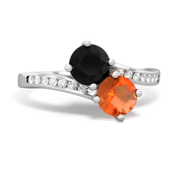 Onyx Channel Set Two Stone 14K White Gold ring R5303