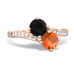 Onyx Channel Set Two Stone 14K Rose Gold ring R5303