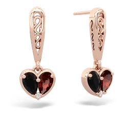 Onyx Filligree Heart 14K Rose Gold earrings E5070