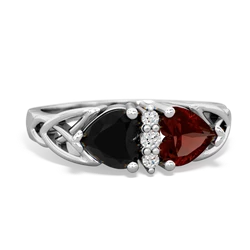 Onyx Celtic Knot Double Heart 14K White Gold ring R5040