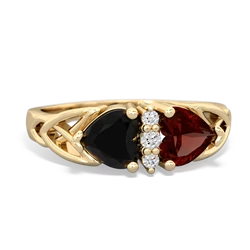 Onyx Celtic Knot Double Heart 14K Yellow Gold ring R5040