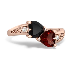 Onyx Snuggling Hearts 14K Rose Gold ring R2178