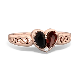 Onyx Filligree 'One Heart' 14K Rose Gold ring R5070