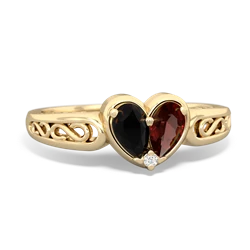 Onyx Filligree 'One Heart' 14K Yellow Gold ring R5070