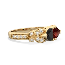 Onyx Diamond Butterflies 14K Yellow Gold ring R5601